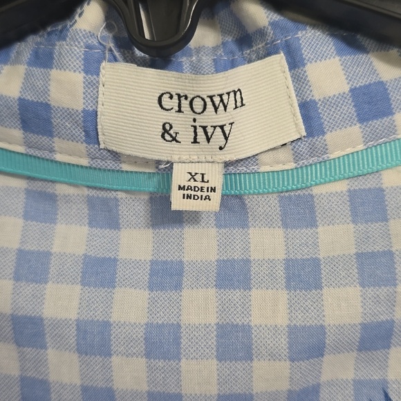 Crown & Ivy Light Blue Gingham Womens XL Button-Up Shirt Pineapple - Picture 2 of 7